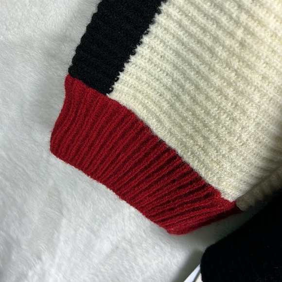 Commense Oversized Black White Red Bold Stripes Color Block Soft Knit Sweater - Picture 14 of 14